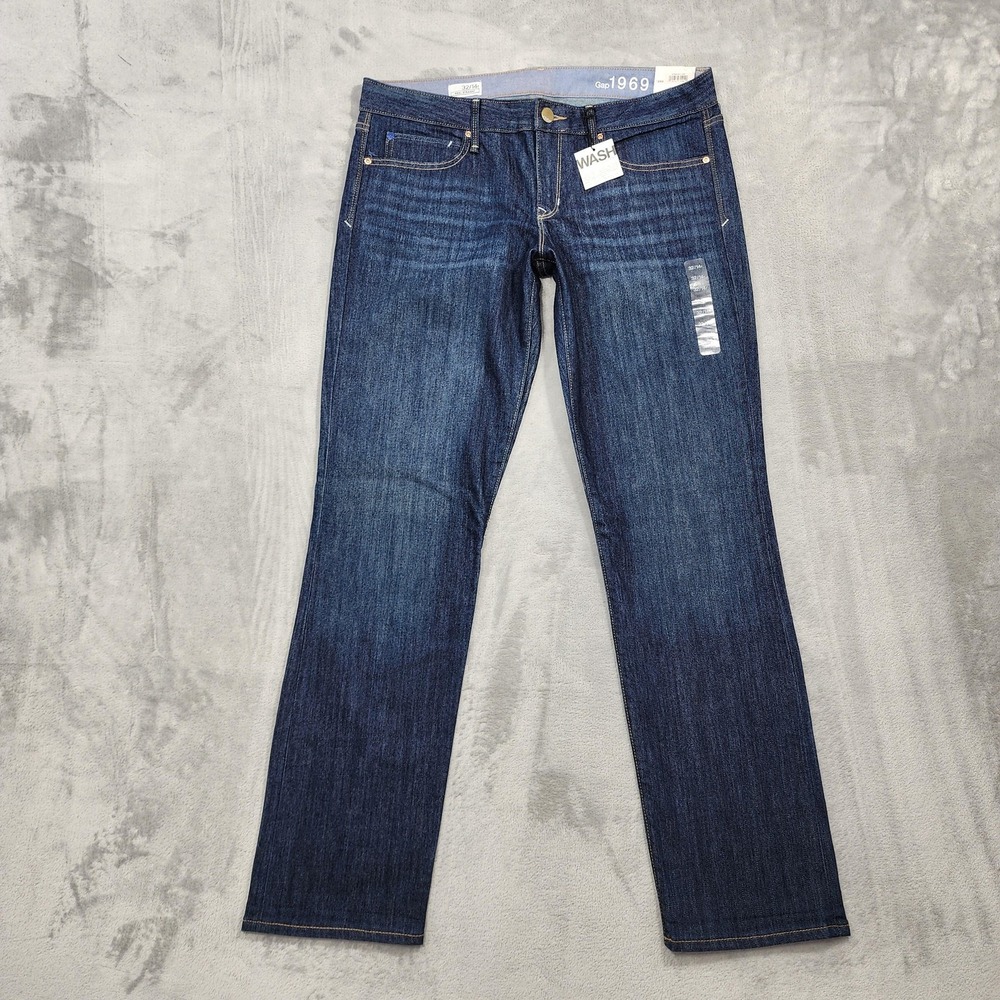 NEW Gap 1969 Jeans Womens 32/14R Blue Real Straight Low Rise Slim Stretch Denim